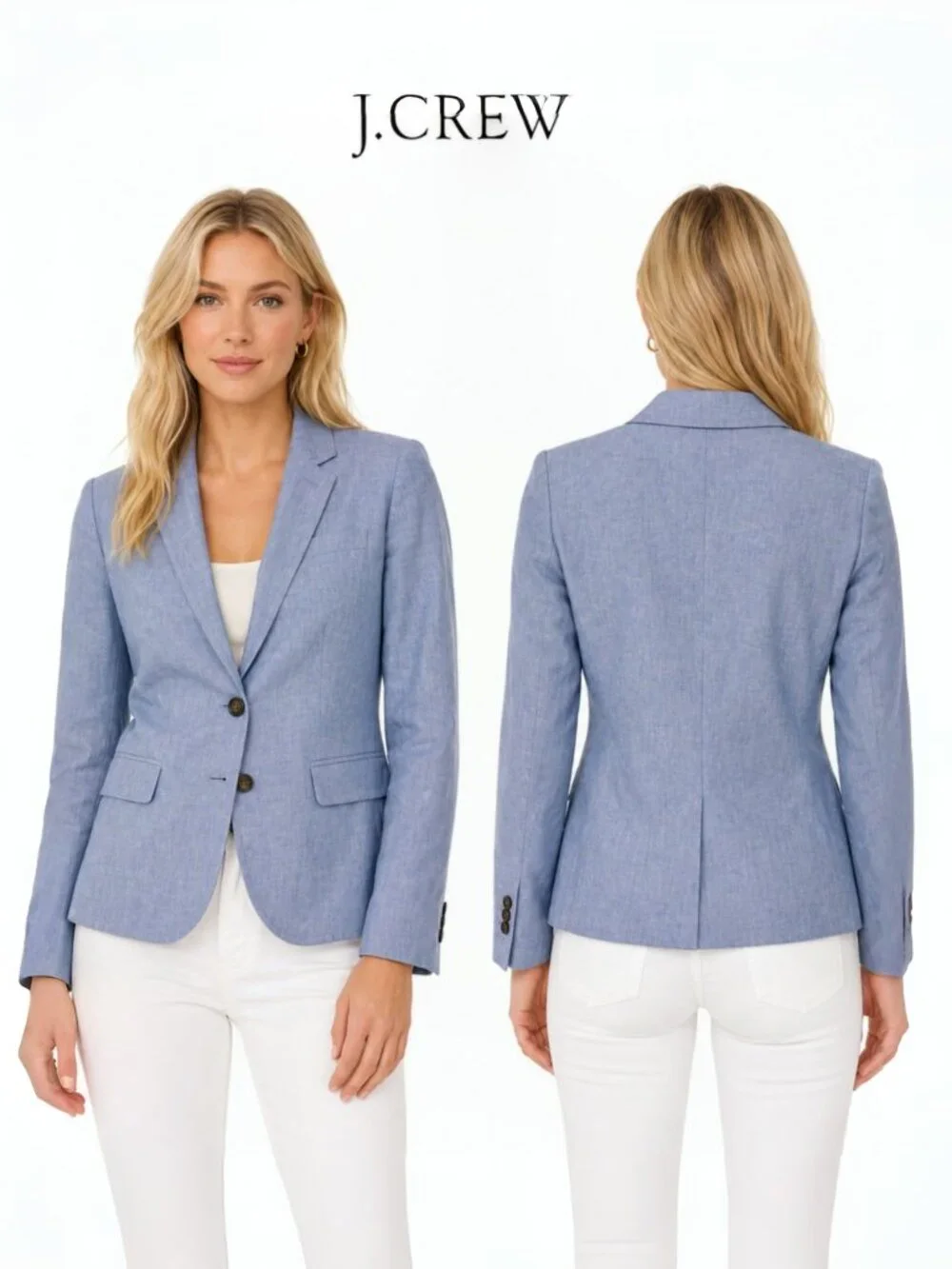 J.Crew Linen Blend Schoolboy Blazer Jacket Women's Blue Tailored Classic Size 00
